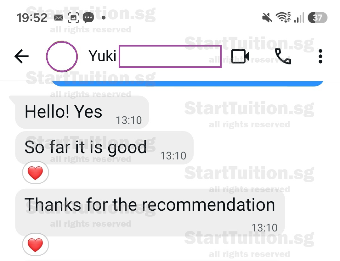 Screenshot of Parent's Testimonial for Sec 3 G3 Math tuition